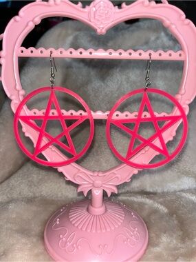 Source Unknown Hot Pink Pentagram Hoop Earrings